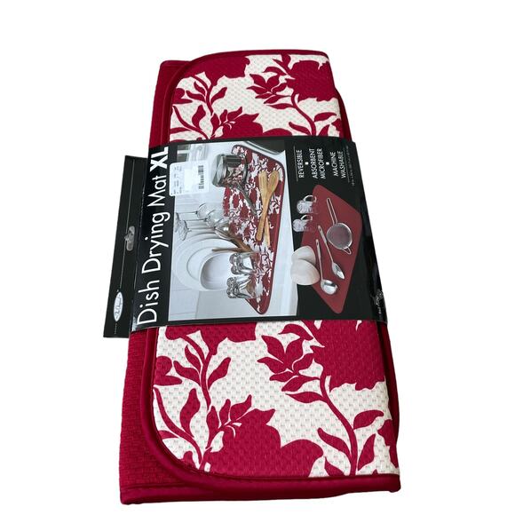 The ORIGINAL Dish Drying Mat XL Holiday Red & White Fall Floral Decor 18x24 NEW - Picture 8 of 15